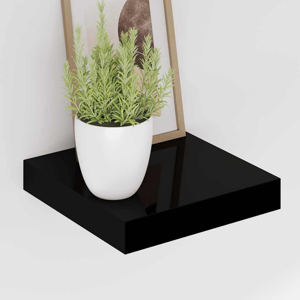 vidaXL Wall Shelf High gloss black Honeycomb MDF, metal Small
