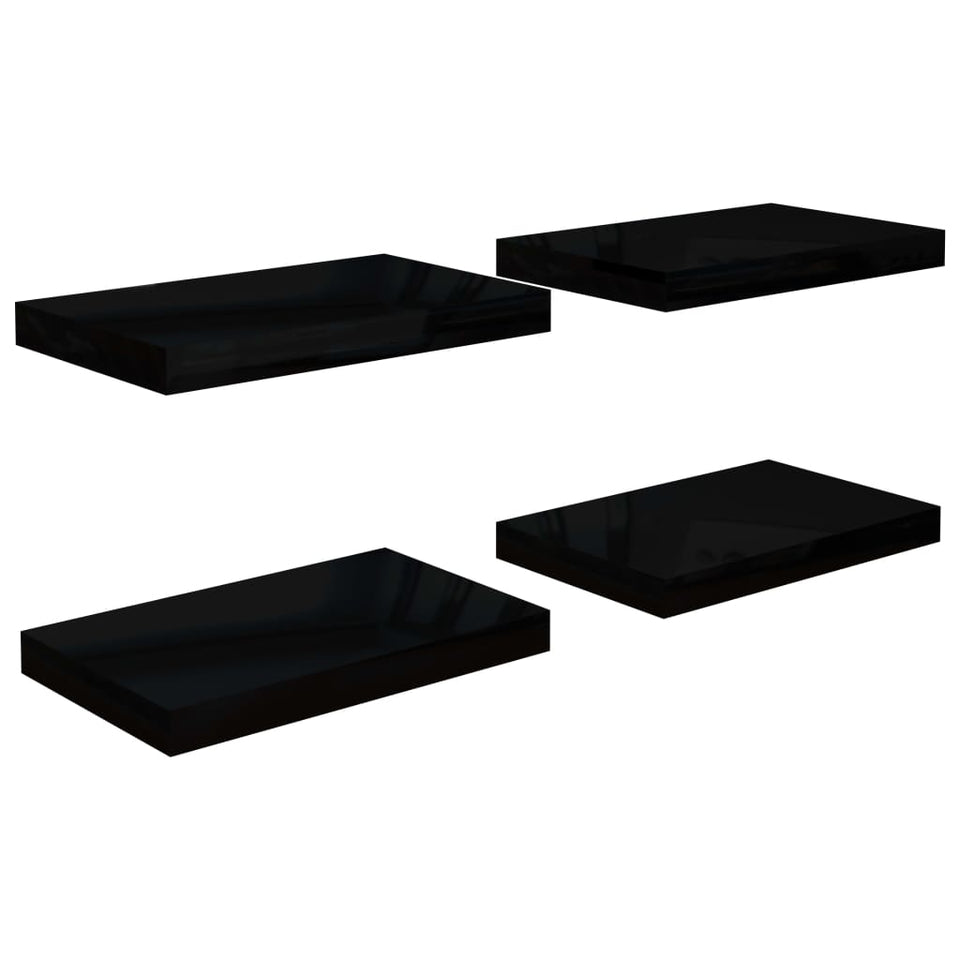 Floating Wall Shelves 4 pcs High Gloss Black 40x23x3.8 cm MDF