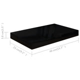 Floating Wall Shelves 4 pcs High Gloss Black 40x23x3.8 cm MDF