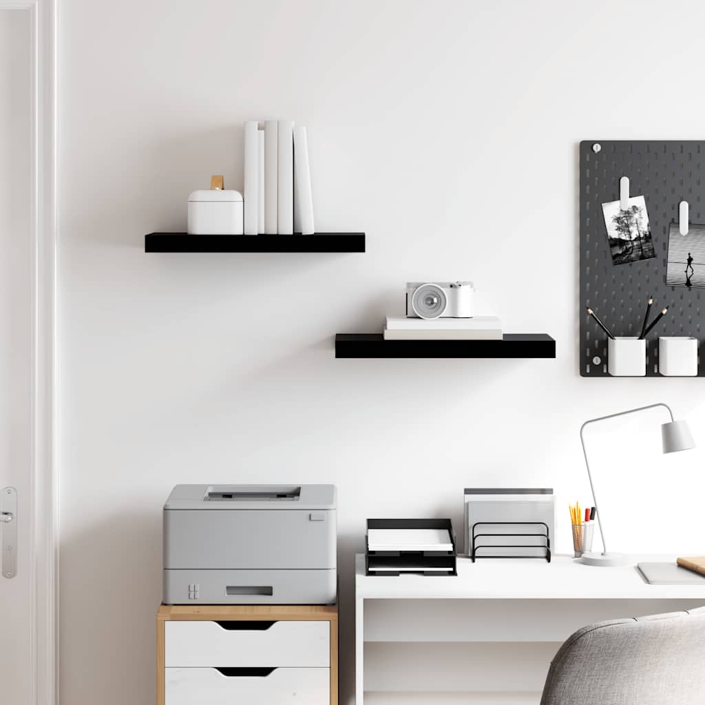 vidaXL Wall Shelf Set of 2 High gloss black Honeycomb MDF, metal
