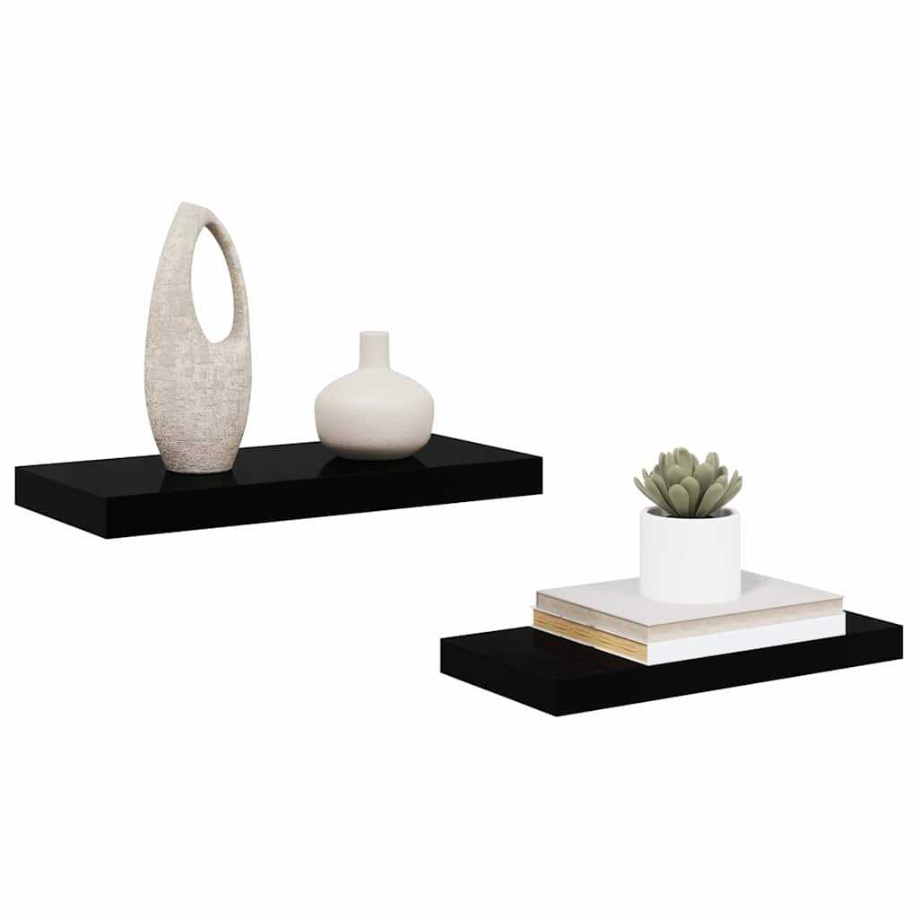vidaXL Wall Shelf Set of 2 High gloss black Honeycomb MDF, metal