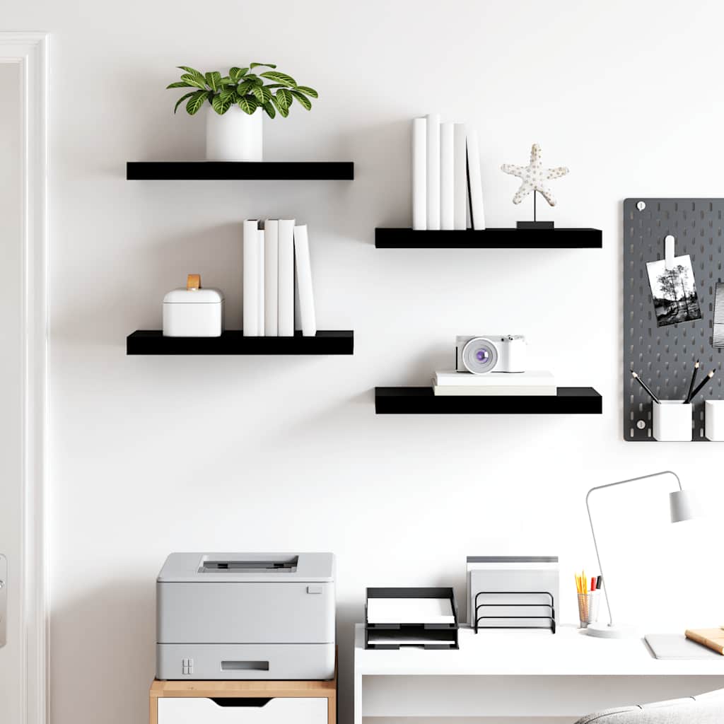 Floating Wall Shelves 4 pcs High Gloss Black 50x23x3.8 cm MDF
