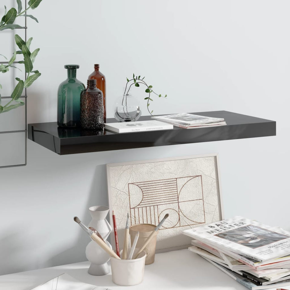 Floating Wall Shelf High Gloss Black 60x23.5x3.8 cm MDF