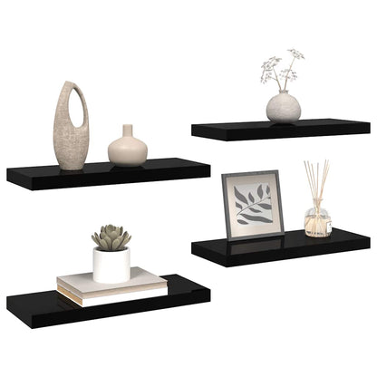 Floating Wall Shelves 4 pcs High Gloss Black 60x23.5x3.8 cm MDF