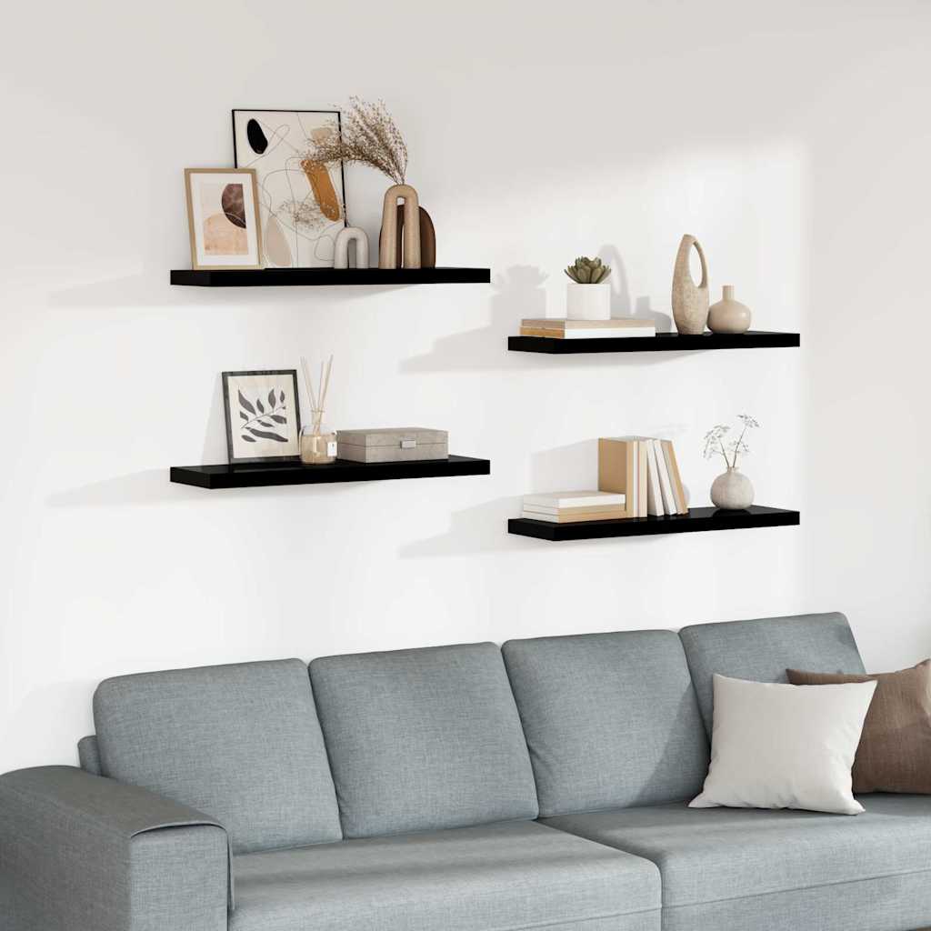 Floating Wall Shelves 4 pcs High Gloss Black 80x23.5x3.8 cm MDF