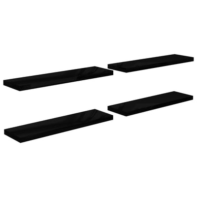 Floating Wall Shelves 4 pcs High Gloss Black 90x23.5x3.8 cm MDF