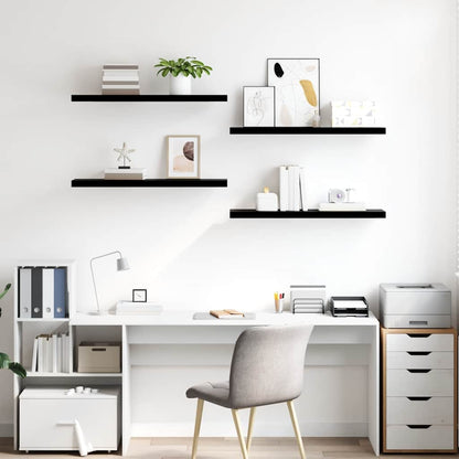 Floating Wall Shelves 4 pcs High Gloss Black 90x23.5x3.8 cm MDF