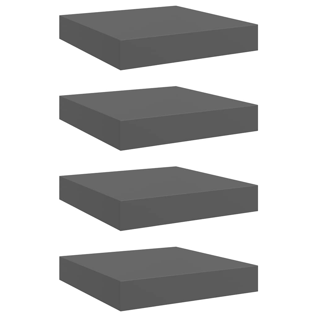 Floating Wall Shelves 4 pcs High Gloss Grey 23x23.5x3.8 cm MDF