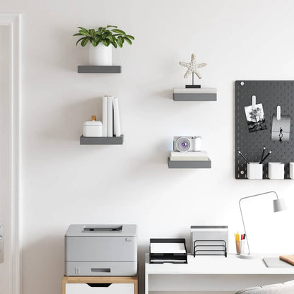 Floating Wall Shelves 4 pcs High Gloss Grey 23x23.5x3.8 cm MDF