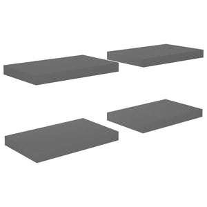 Floating Wall Shelves 4 pcs High Gloss Grey 40x23x3.8 cm MDF