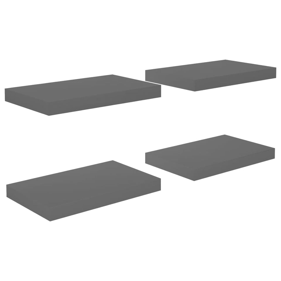 Floating Wall Shelves 4 pcs High Gloss Grey 40x23x3.8 cm MDF