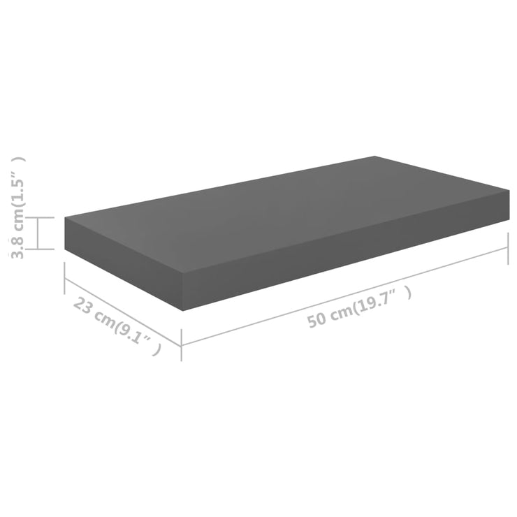 Floating Wall Shelf High Gloss Grey 50x23x3.8 cm MDF