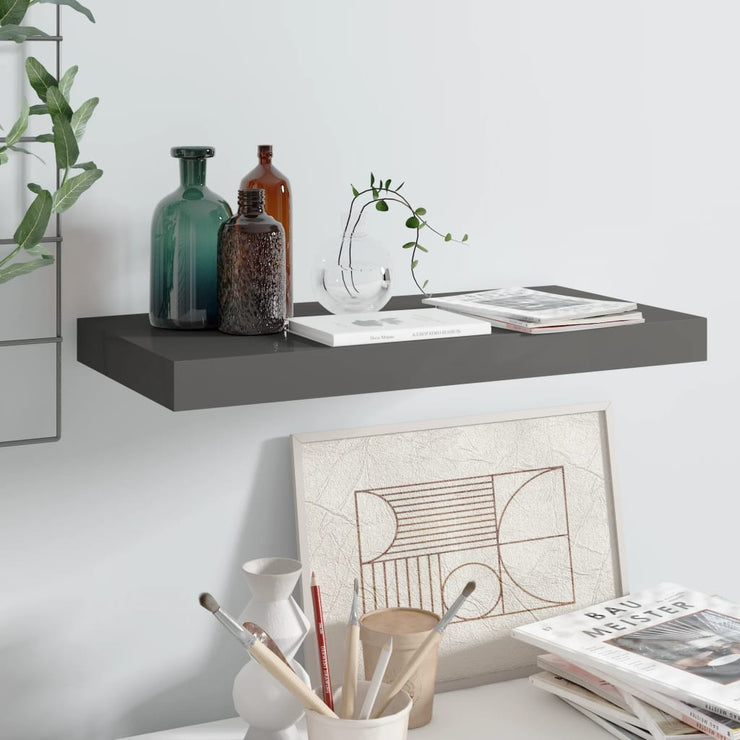 Floating Wall Shelf High Gloss Grey 50x23x3.8 cm MDF