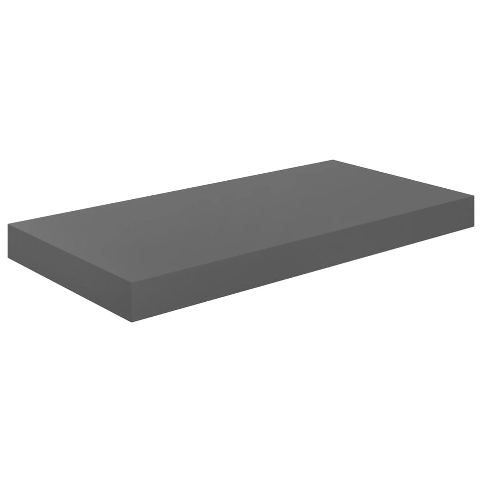 Floating Wall Shelves 2 pcs High Gloss Grey 50x23x3.8 cm MDF