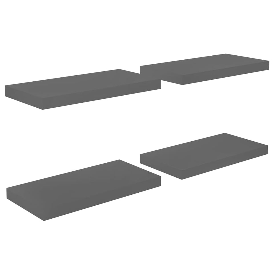 Floating Wall Shelves 4 pcs High Gloss Grey 50x23x3.8 cm MDF