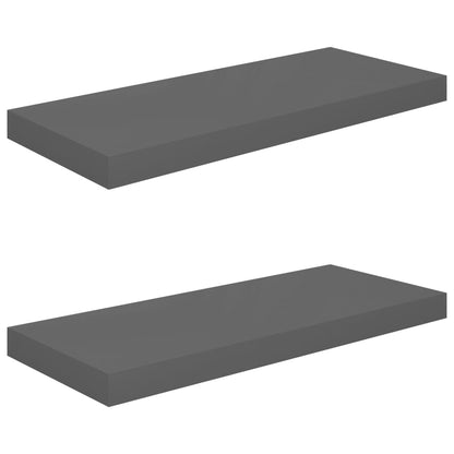 Floating Wall Shelves 2 pcs High Gloss Grey 60x23.5x3.8 cm MDF