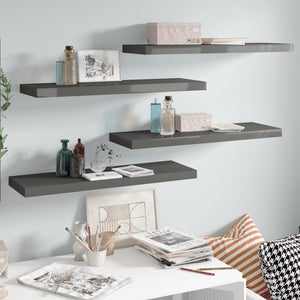 Floating Wall Shelves 4 pcs High Gloss Grey 80x23.5x3.8 cm MDF