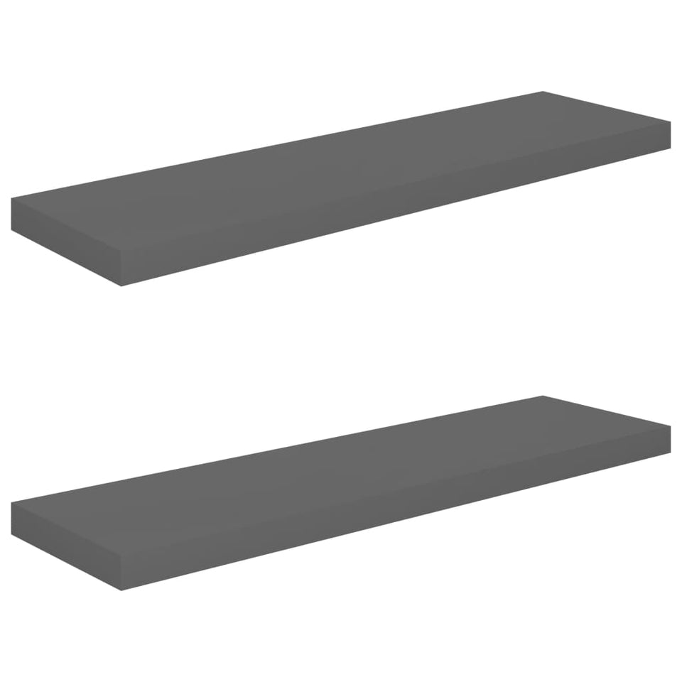 Floating Wall Shelves 2 pcs High Gloss Grey 90x23.5x3.8 cm MDF