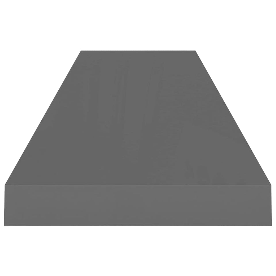 Floating Wall Shelves 2 pcs High Gloss Grey 90x23.5x3.8 cm MDF