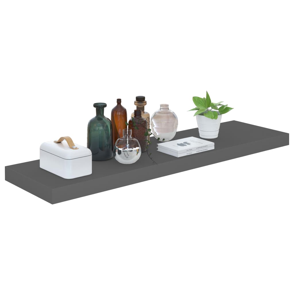 Floating Wall Shelves 2 pcs High Gloss Grey 90x23.5x3.8 cm MDF