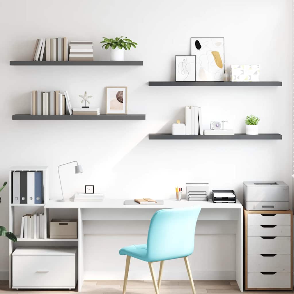 Floating Wall Shelves 4 pcs High Gloss Gray 47.2"x9.3"x1.5" MDF