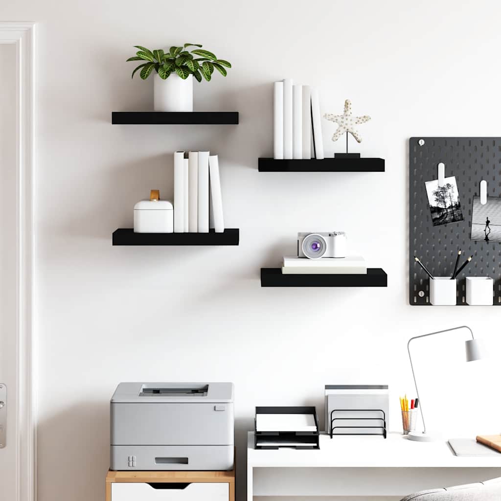 vidaXL Wall Shelf Set of 4 Black Honeycomb MDF, metal Small Wall Shelf