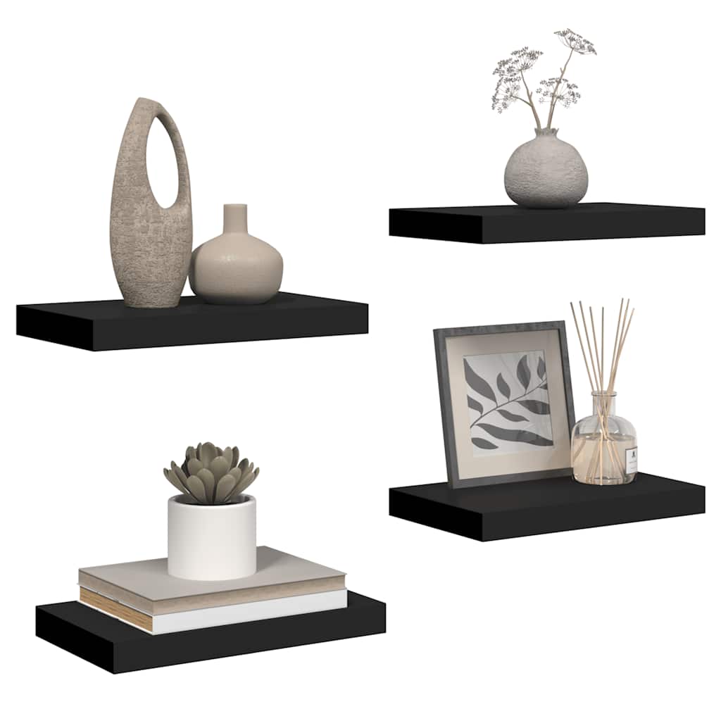 vidaXL Wall Shelf Set of 4 Black Honeycomb MDF, metal Small Wall Shelf