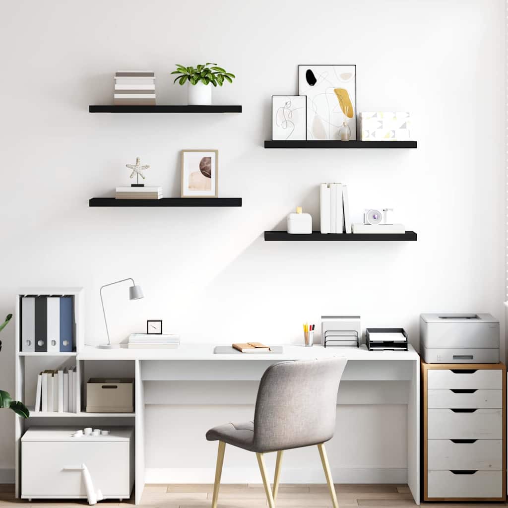 vidaXL Wall Shelf Set of 4 Black Honeycomb MDF, Metal Medium
