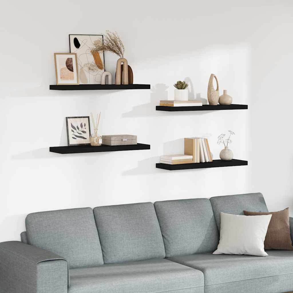 vidaXL Wall Shelf Set of 4 Black Honeycomb MDF, Metal Medium