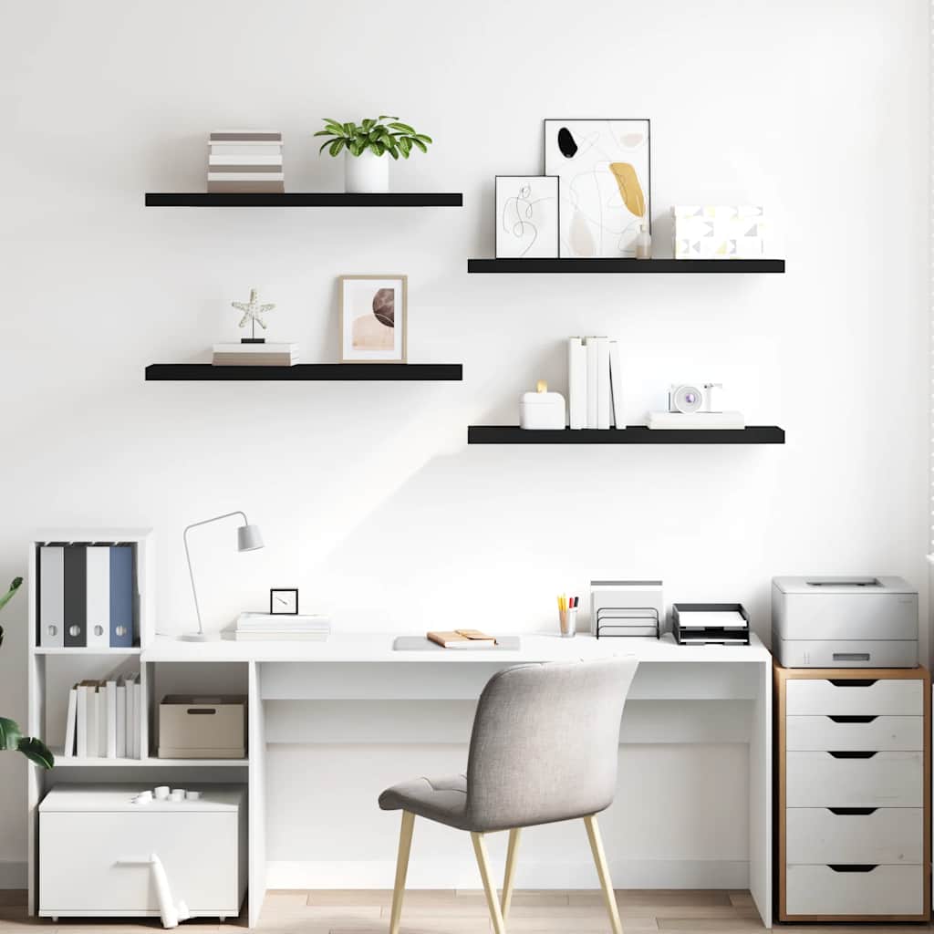 vidaXL Wall Shelf Set of 4 Black Honeycomb MDF, metal