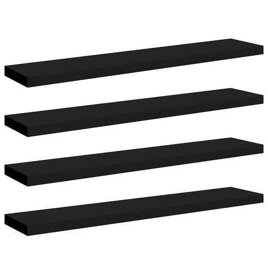 Wall Shelf | Set of 4 | Black | Honeycomb MDF, metal | 120x23.5 cm