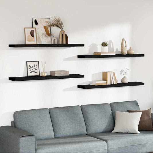 Wall Shelf | Set of 4 | Black | Honeycomb MDF, metal | 120x23.5 cm