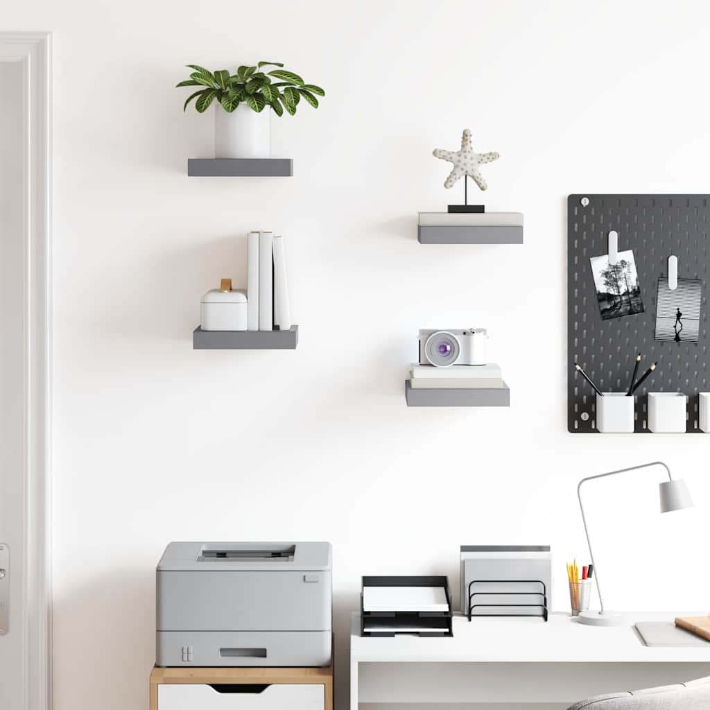 Floating Wall Shelves 4 pcs Grey 23x23.5x3.8 cm MDF