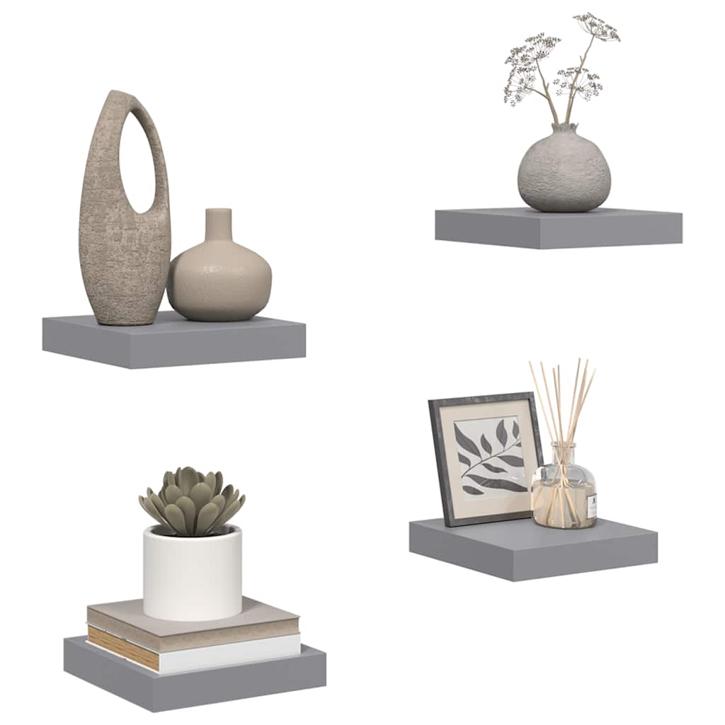 Floating Wall Shelves 4 pcs Grey 23x23.5x3.8 cm MDF