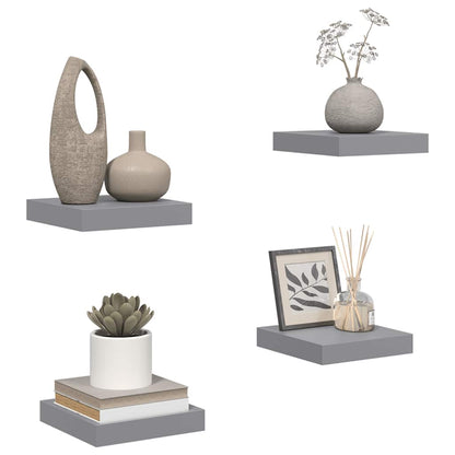 Floating Wall Shelves 4 pcs Grey 23x23.5x3.8 cm MDF