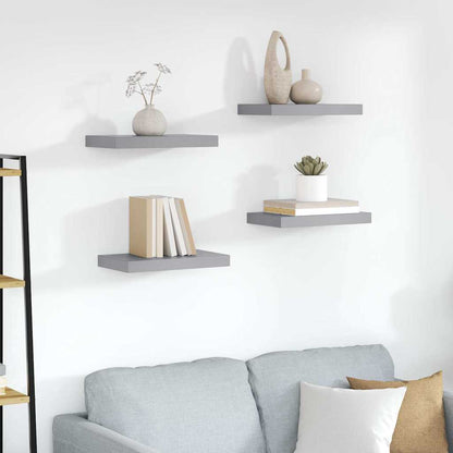 Floating Wall Shelves 4 pcs Grey 23x23.5x3.8 cm MDF