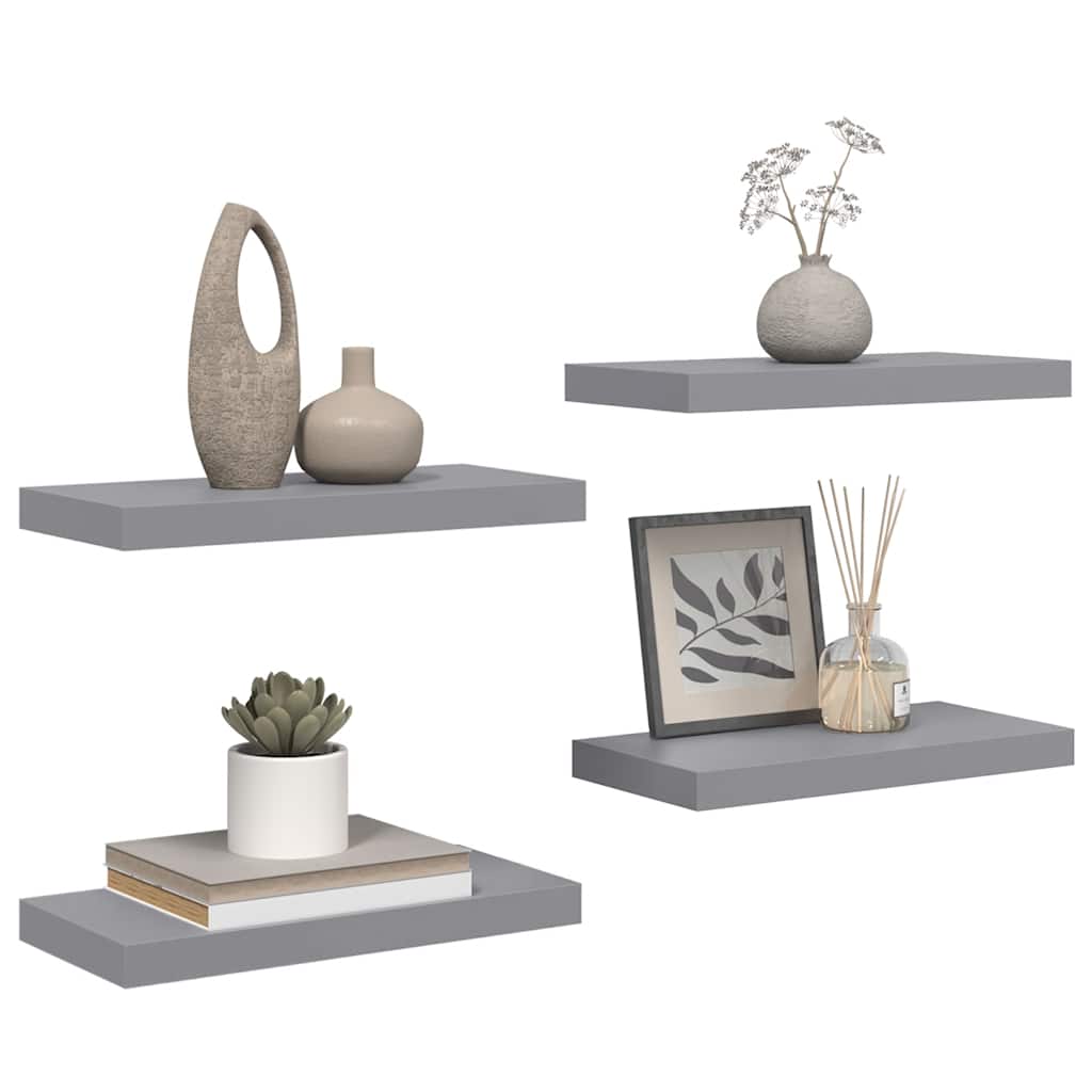 Floating Wall Shelves 4 pcs Grey 50x23.5x3.8 cm MDF