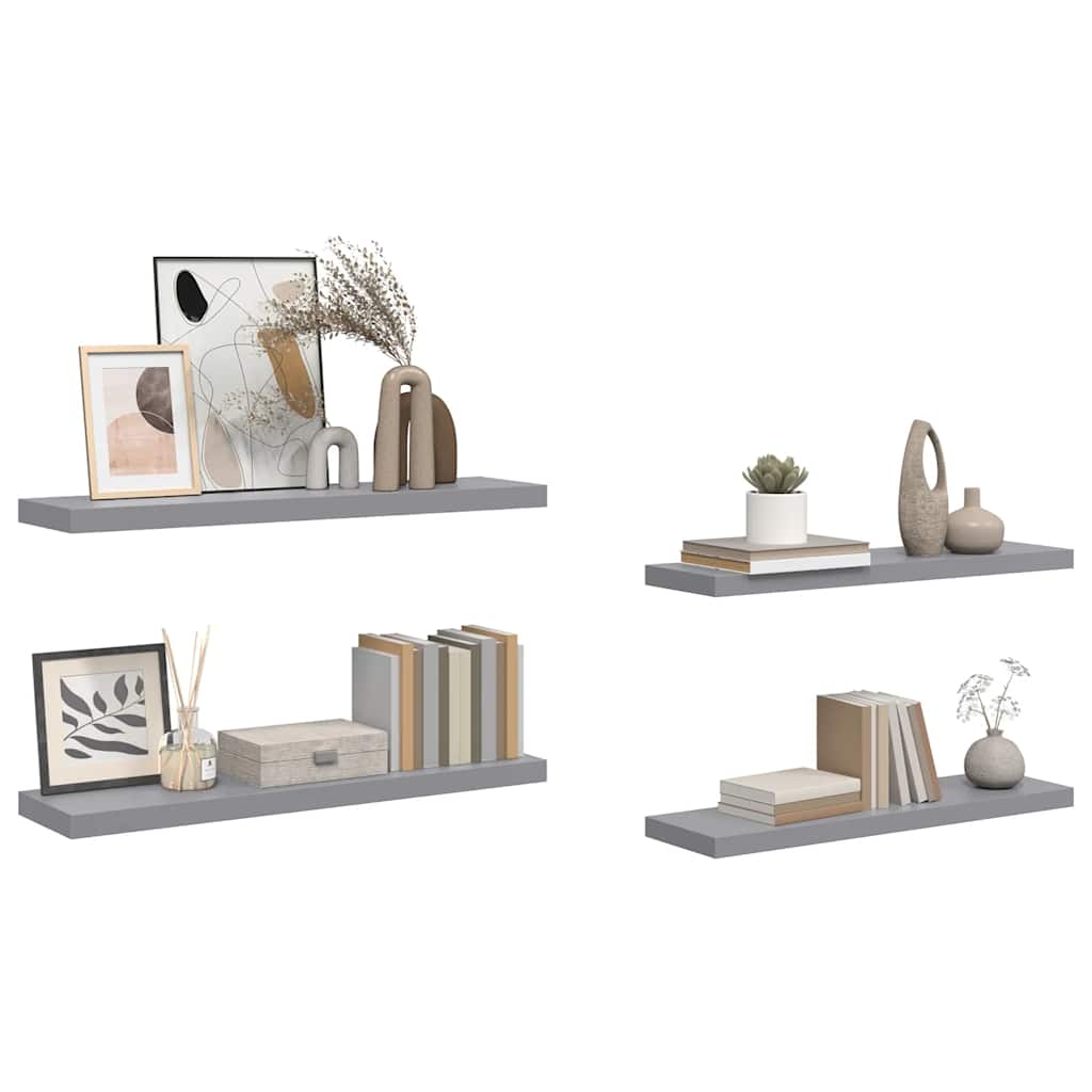 Wall Shelf Set of 4 Grey Honeycomb MDF, metal 35.4x9.3x1.5 in