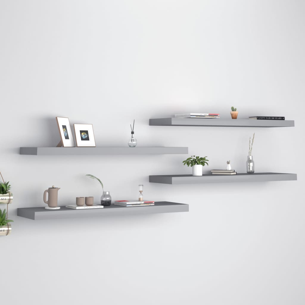 Wall Shelf Set of 4 Grey Honeycomb MDF, metal 35.4x9.3x1.5 in