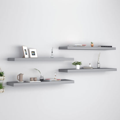 Wall Shelf Set of 4 Grey Honeycomb MDF, metal 35.4x9.3x1.5 in