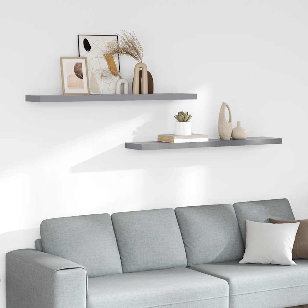 Wall Shelf Set of 2 Gray Honeycomb MDF, Metal 47.2 in x 9.3 in