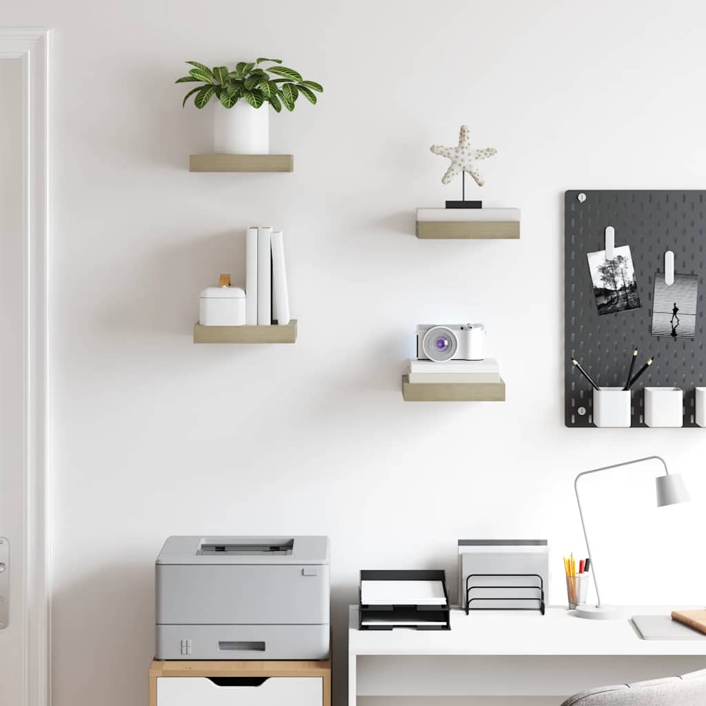 Floating Wall Shelves 4 pcs Oak 9.1"x9.3"x1.5" MDF