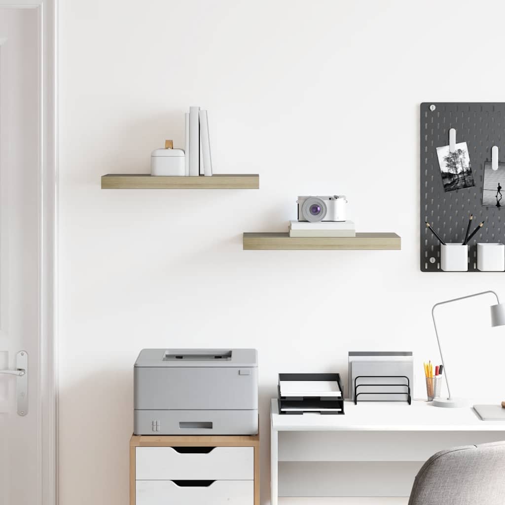 Wall Shelf | Set of 2 | Oak | Honeycomb MDF, metal | 50x23x3.8 cm