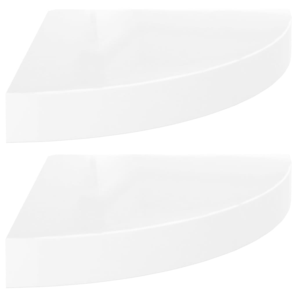 Floating Corner Shelves 2 pcs High Gloss White 25x25x3.8 cm MDF