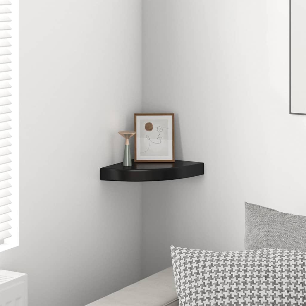 vidaXL Corner Shelf High gloss black Honeycomb MDF, metal Small