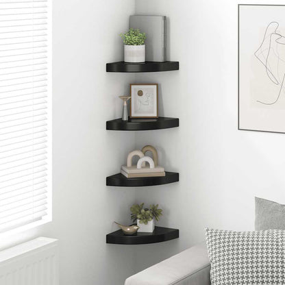 Floating Corner Shelves 4 pcs High Gloss Black 25x25x3.8 cm MDF