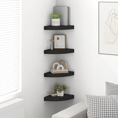 Floating Corner Shelves 4 pcs Black 25x25x3.8 cm MDF