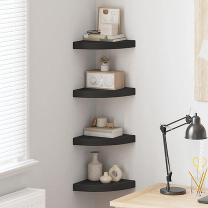 Floating Corner Shelves 4 pcs Black 25x25x3.8 cm MDF