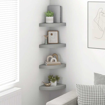 Floating Corner Shelves 4 pcs Grey 25x25x3.8 cm MDF