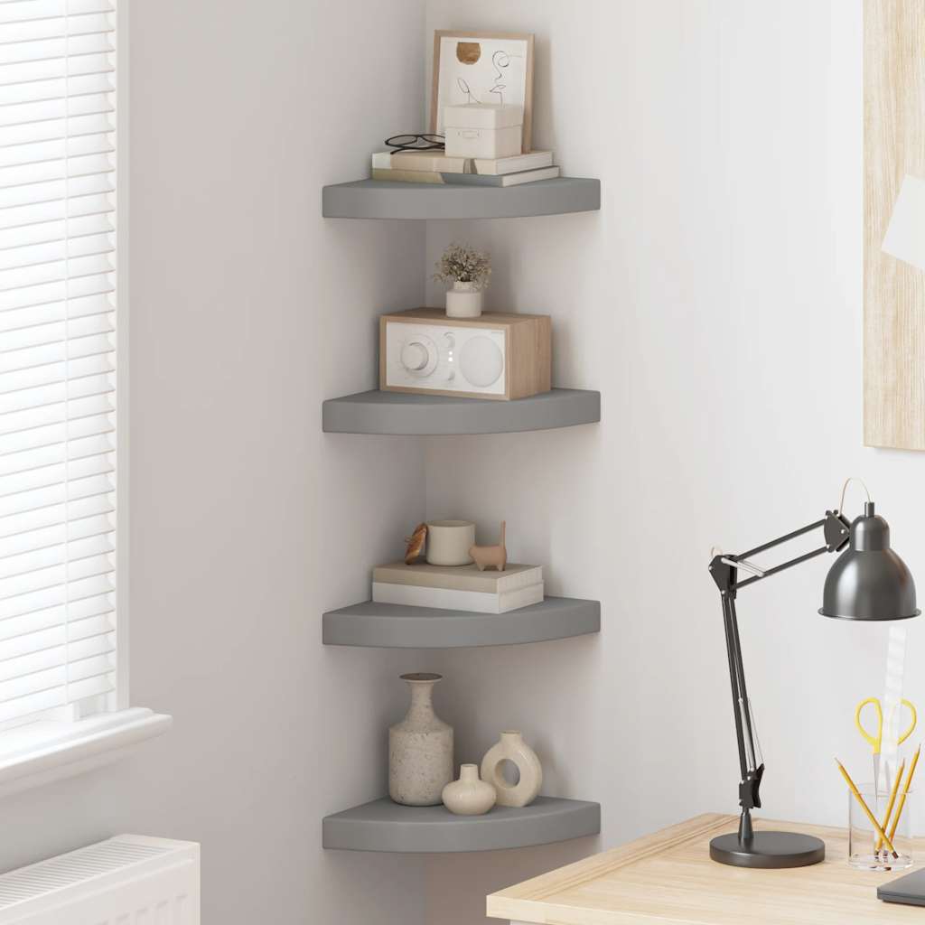 Floating Corner Shelves 4 pcs Grey 25x25x3.8 cm MDF
